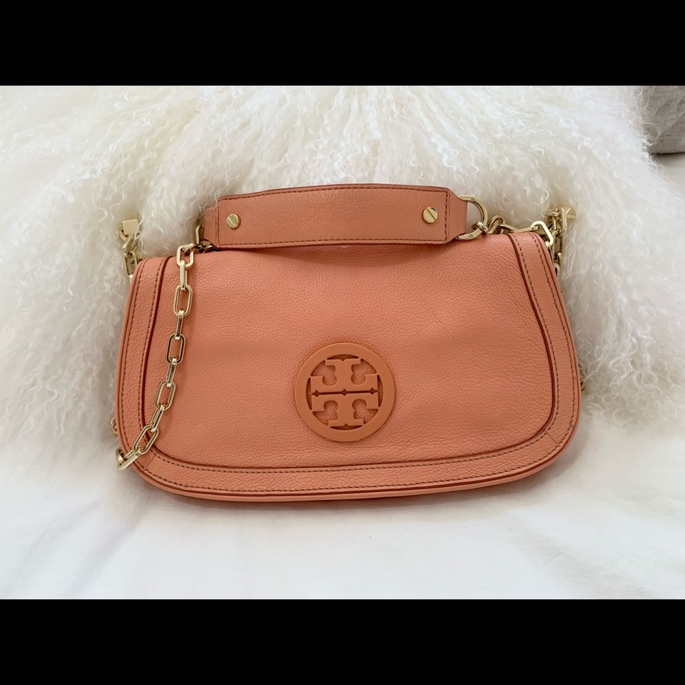 Tory Burch Peach Leather Britten Shoulder Bag